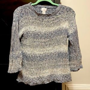 Small open stitch blue and white stripe sweater knit crochet vintage